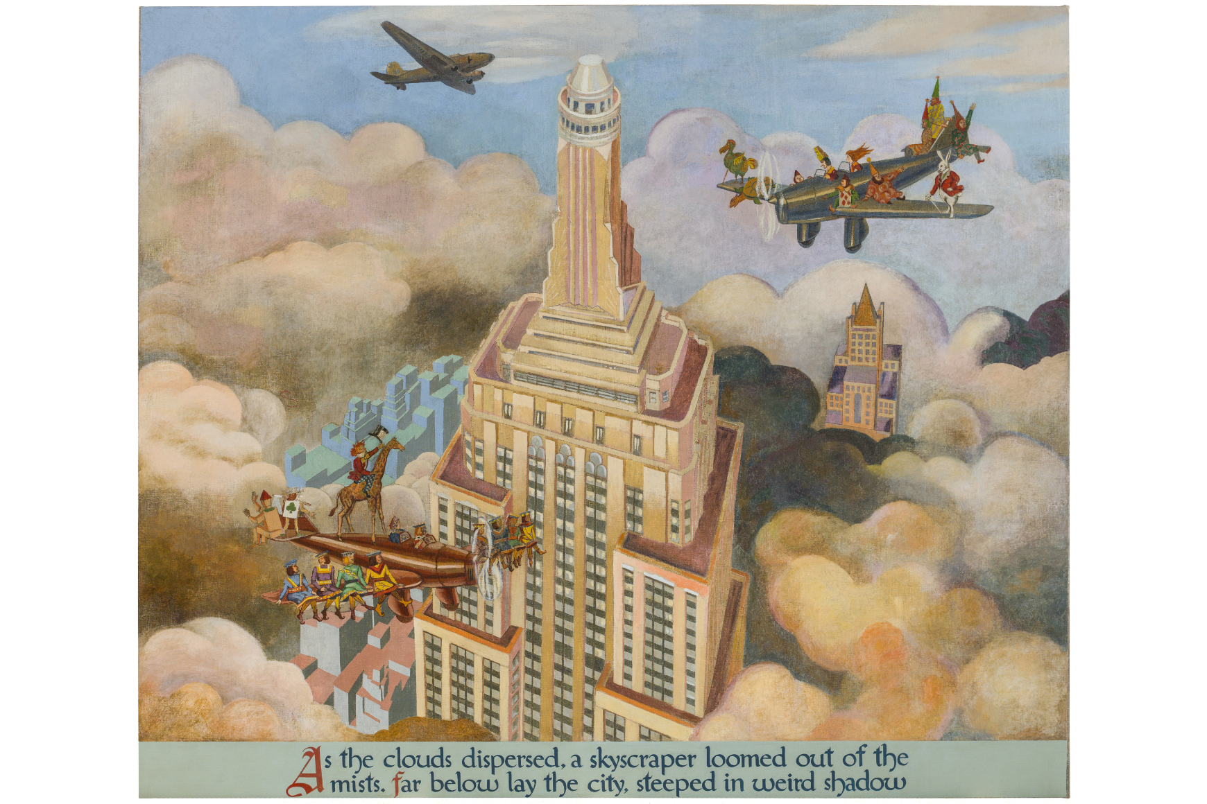 Illustration of characters from Alice in Wonderland on the Empire State Building